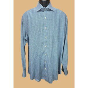 Peter Millar Mens Blue/Green Button-Down Shirt Large